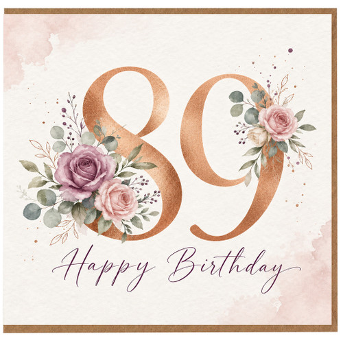 89th Birthday Card, Floral Happy Birthday Card