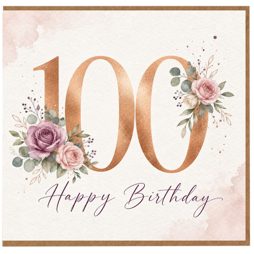 100th Birthday Card, Floral Happy Birthday Card for Her