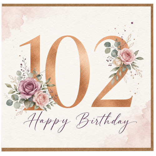 102nd Birthday Card, Floral Happy Birthday Card
