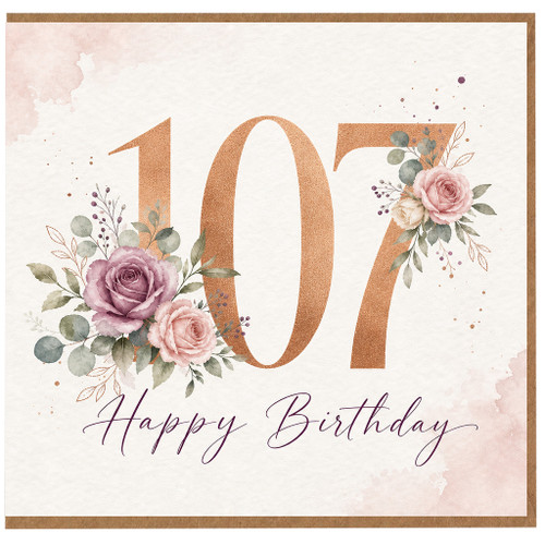 107th Birthday Card, Floral Happy Birthday Card