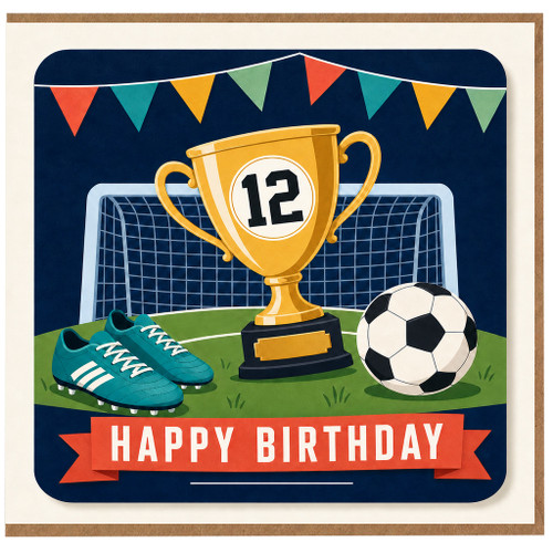 12th Birthday Card, Soccer Trophy Happy Birthday Card