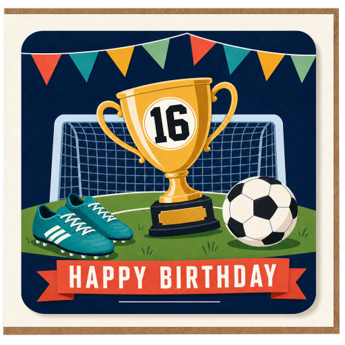 16th Birthday Card, Football Trophy Happy Birthday Card