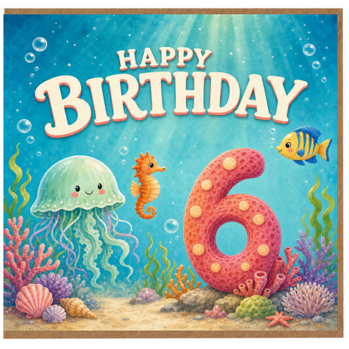 6th Birthday Card, Cute Under the Sea Birthday Card