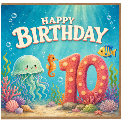 10th Birthday Card, Happy Birthday Underwater Sea Life Design