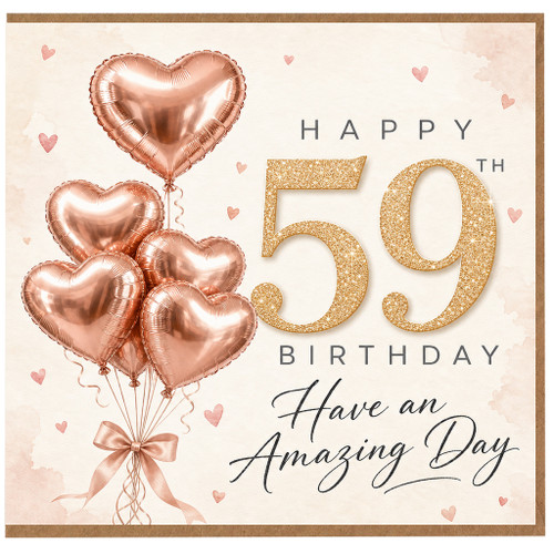 59th Birthday Card, Have an Amazing Day Heart Balloon Design