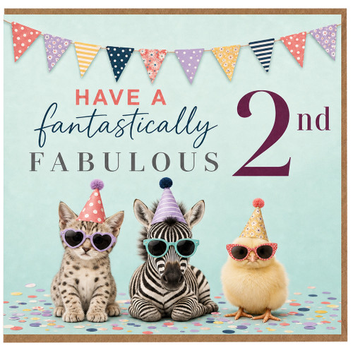 2nd Birthday Card, Have a Fantastically Fabulous 2nd Birthday Card with Party Animals