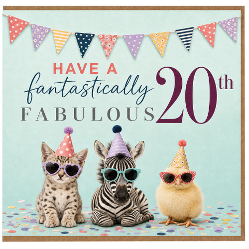 20th Birthday Card, Have a Fantastically Fabulous 20th Party Animals Card