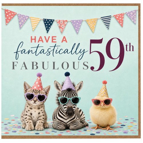 59th Birthday Card, Have a Fantastically Fabulous 59th Birthday Card with Party Animals