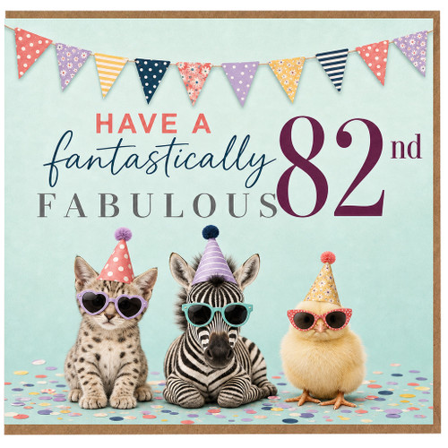 82nd Birthday Card, Funny Party Animals Greeting Card
