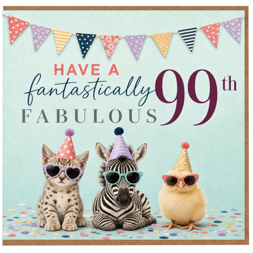 99th Birthday Card, Have a Fantastically Fabulous 99th Party Animals Card
