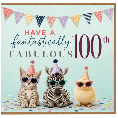 100th Birthday Card, Have a Fantastically Fabulous Party Animals Design
