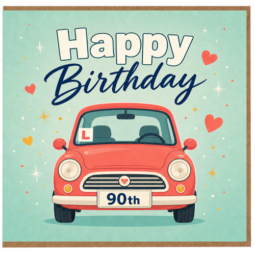 90th Birthday Card, Happy Birthday Red Car Design