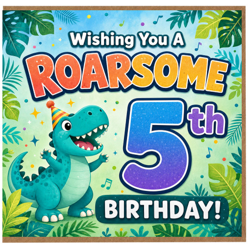 5th Birthday Card, Roarsome Dinosaur Birthday Card