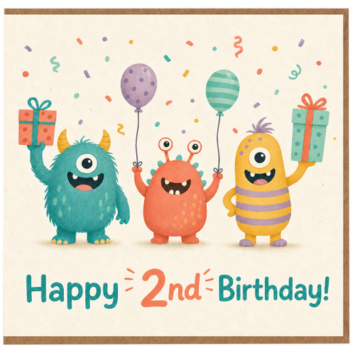 2nd Birthday Card, Cute Monster Birthday Card