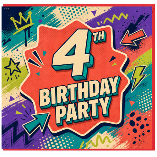 4th Birthday Card, 4th Birthday Party Card