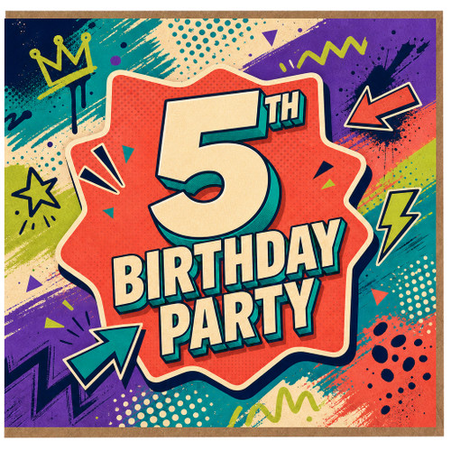 5th Birthday Card, Colourful Comic Style Party Card