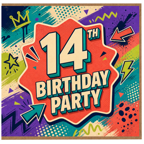 14th Birthday Card, 14th Birthday Party Card