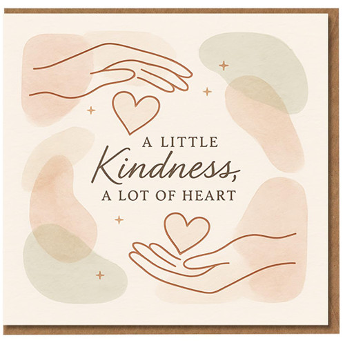 Thank You Card - A Little Kindness, A Lot of Heart - Minimal Line Art Hands & Hearts, Neutral Pastel Abstract Shapes - Appreciation & Gratitude Card