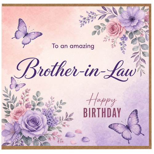 Brother - in - Law Birthday Card, Purple Floral Butterfly Design, Happy Birthday