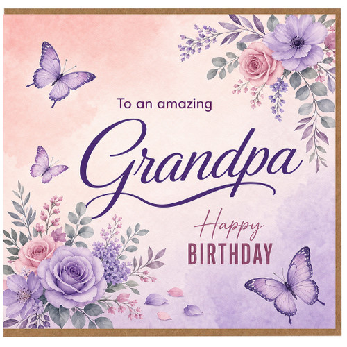 Grandpa Birthday Card, Floral Butterfly Happy Birthday Card for Grandpa