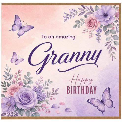 Granny Birthday Card, To an Amazing Granny Floral Butterfly Happy Birthday Card