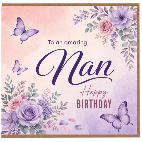 Nan Birthday Card, Happy Birthday to an Amazing Nan Floral Butterfly Card