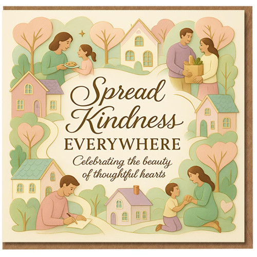 Thank You Card - Spread Kindness Everywhere Pastel Village Scene - Appreciation Card for Friends, Family, Neighbours & Colleagues