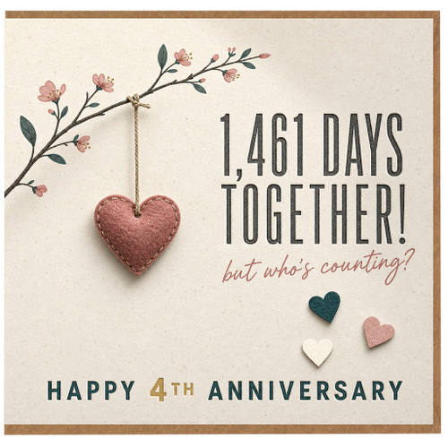 4th Birthday Card, 1,461 Days Together Card, Happy 4th Anniversary Card