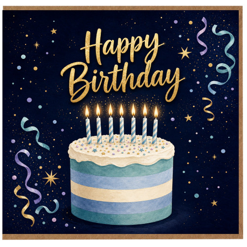 Birthday Card, Birthday Cake and Candles Celebration Card