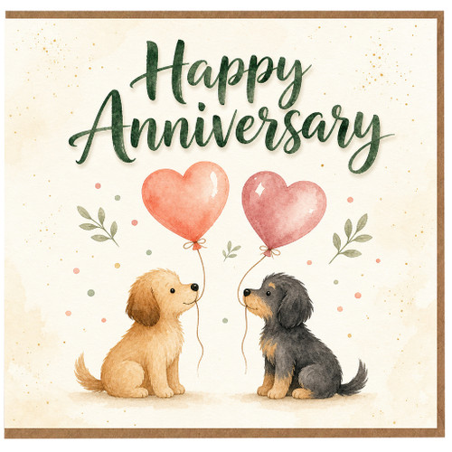 Birthday Card, Cute Dogs with Heart Balloons