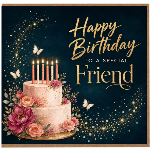 Birthday Card, Happy Birthday Card, Floral Cake Birthday Card