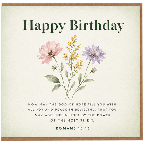 15th Birthday Card, Religious Floral Happy Birthday Card, Romans 15:13 Verse Card