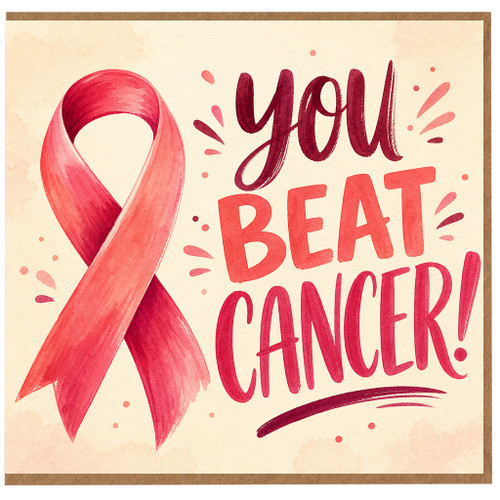 Birthday Card, You Beat Cancer Ribbon Greeting Card