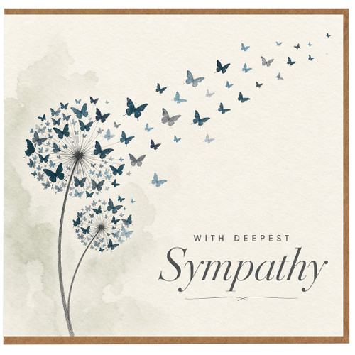 Birthday Card, With Deepest Sympathy Butterfly Dandelion Design