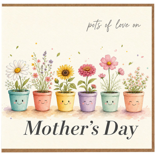 Birthday Card, Pots of Love Floral Flower Pots Card
