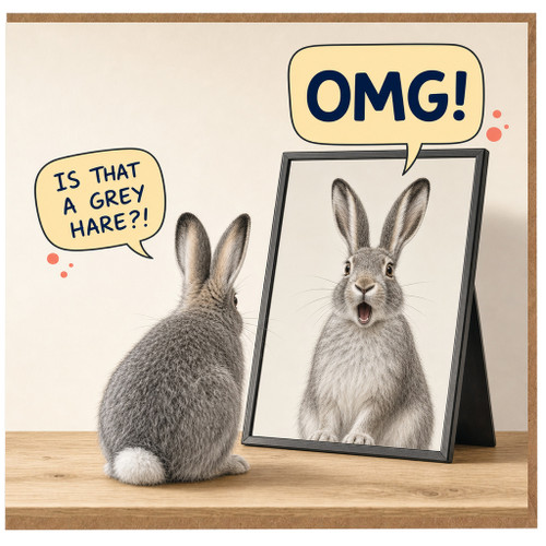 Birthday Card, OMG Grey Hare Pun Card