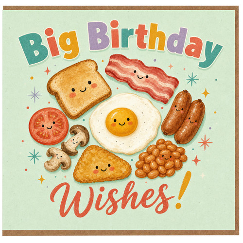 Birthday Card, Big Birthday Wishes Cute Breakfast Food Greeting Card