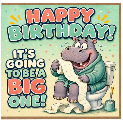 Birthday Card, It's Going to Be a Big One Hippo Toilet Card