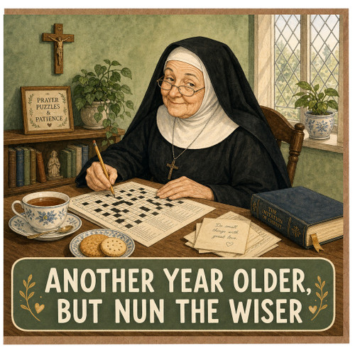 Birthday Card, Another Year Older But Nun The Wiser Religious Humour Card