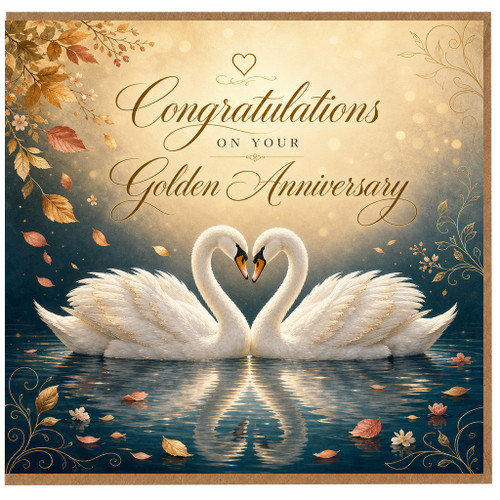 Birthday Card, Congratulations on Your Golden Wedding Anniversary Swan Card