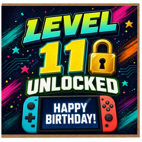 11th Birthday Card, Level 11 Unlocked Gaming Birthday Card