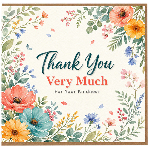Birthday Card, Floral Watercolour Thank You Very Much Card