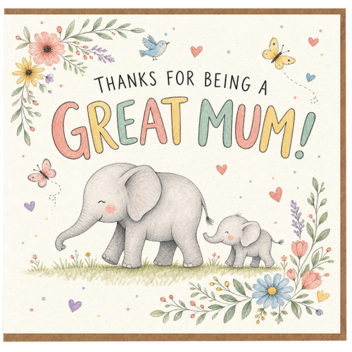 Birthday Card, Floral Elephant Appreciation Card