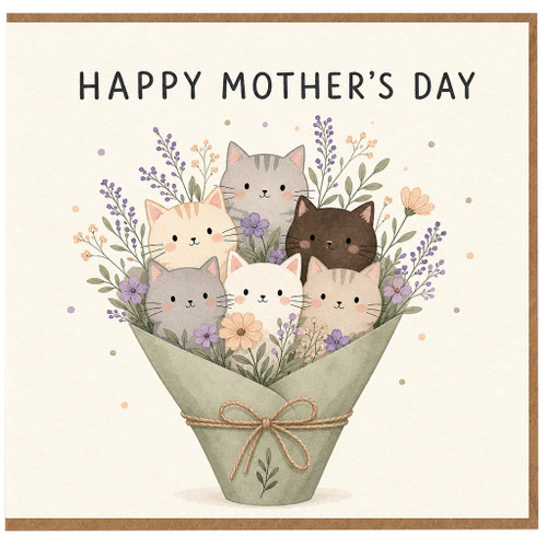Birthday Card, Cute Cats in Flower Bouquet Design