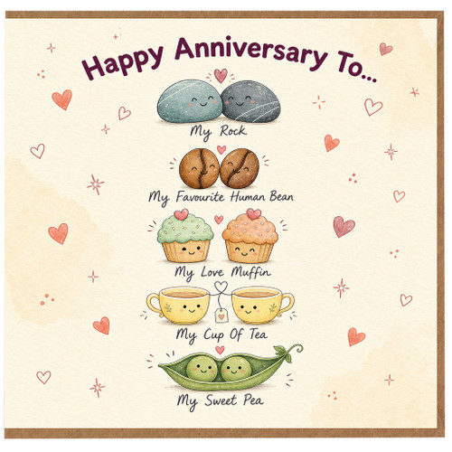 Birthday Card, Cute Romantic Couples Anniversary Card, My Rock My Love Muffin My Cup Of Tea My Sweet Pea Card