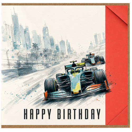 Birthday Card, Watercolour Racing Cars