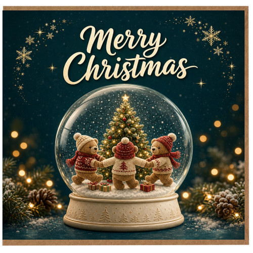 Birthday Card, Cute Teddy Bears Snow Globe Christmas Card
