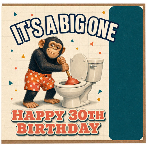 30th Birthday Card, Funny Monkey Toilet Card
