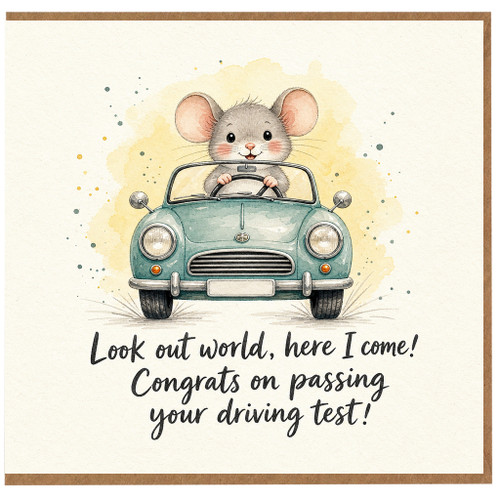 Birthday Card, Cute Mouse in Car New Driver Card