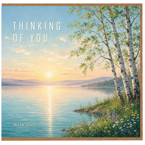 Birthday Card, With Love Scenic Lake and Birch Tree Design